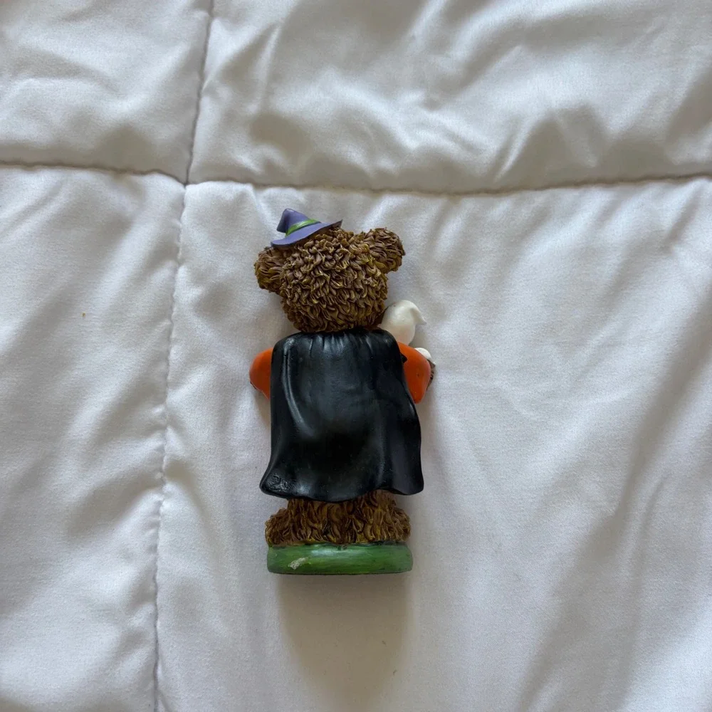 Halloween Teddy Bear Figurine Pumpkin Costume Ghost Witch Hat Cauldron 5 In VTG